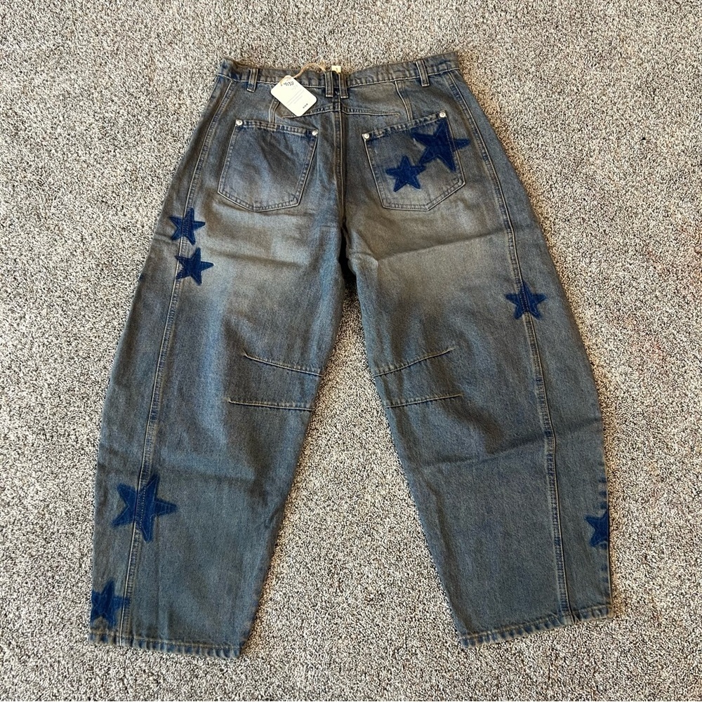 NWT! SAGE + FIG Star Wide Leg Barrel Mid Rise Women’s Jeans with Pockets Size L - Picture 12 of 12